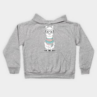 Fashion Llama with Scarf and Glasses Kids Hoodie